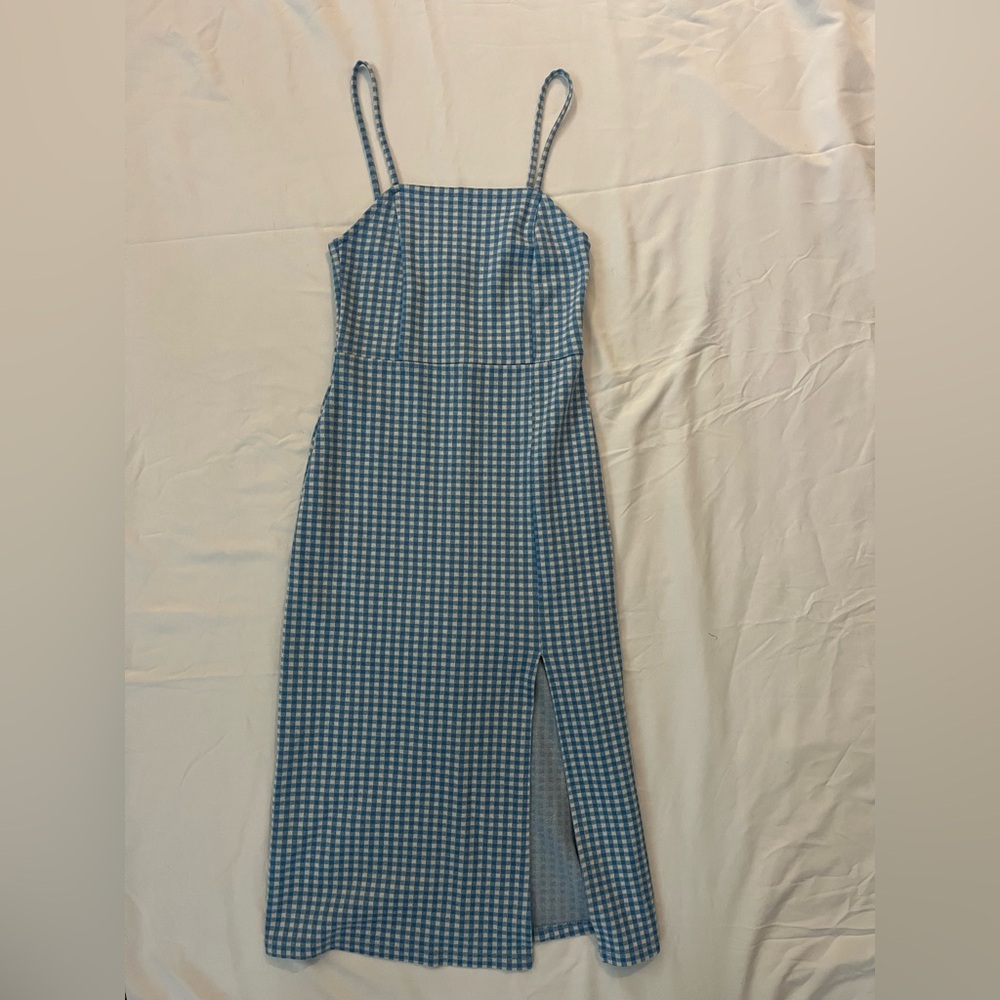 Zara Blue and White Sheath Midi Dress